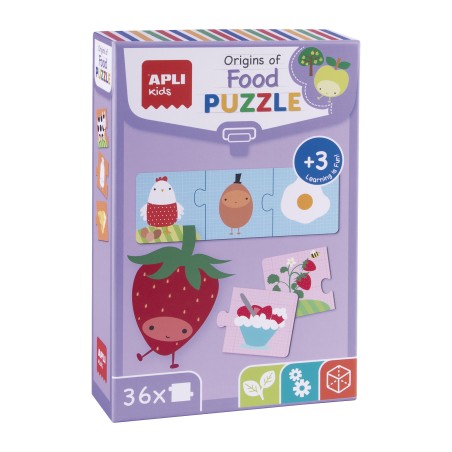 ✅ Apli Puzzle Origine des Aliments - 36 Pièces de 7x7 cm - Carton 2mm avec Finition Brillante - Développe Comp en stock