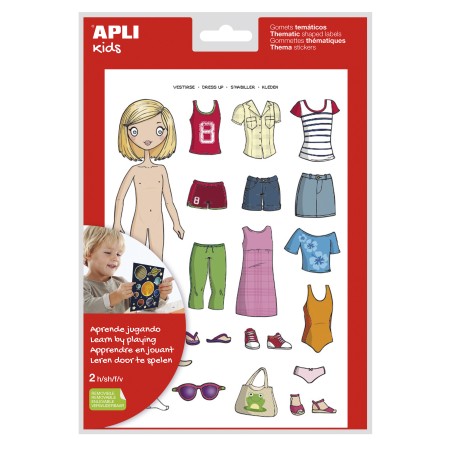 ✅ LOT de 5 Sachet Apli d'Autocollants Thématiques Dress Up Girl - 37 Autocollants - Adhésif Amovible - Dévelo en stock