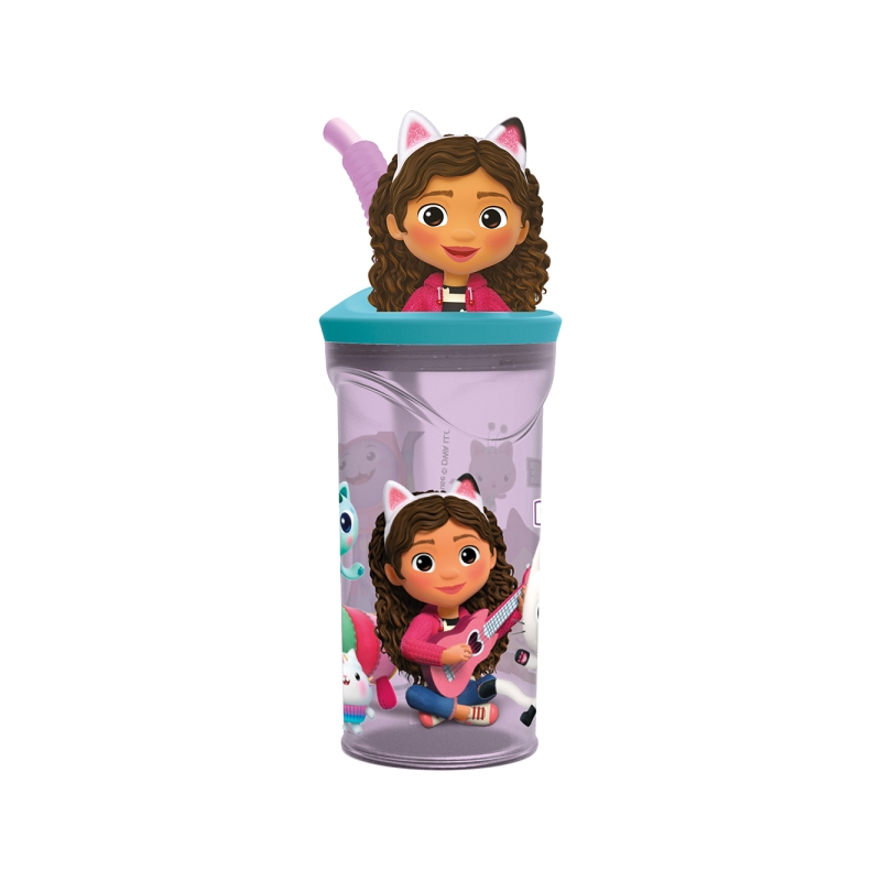 Gobelet 3D Gabby's Dollhouse 360 ml avec paille transparente Gobelet 3D Gabby's Dollhouse 360 ml avec paille transparente