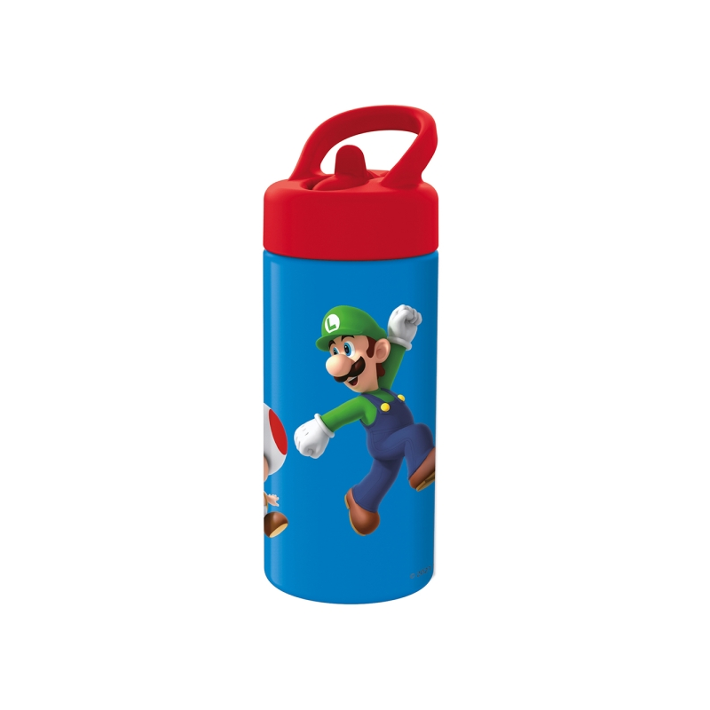 Gourde Super Mario 410 ml Safta - Fermeture hermétique - Valve de sortie d'eau - Poignée supérieure - Bouchon à vis - Rouge et b