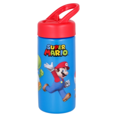 Gourde Super Mario 410 ml Safta - Fermeture hermétique - Valve de sortie d'eau - Poignée supérieure - Bouchon à vis - Rouge et b