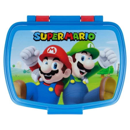 Boite à goûter Super Mario PVC sans BPA - Fermeture hermétique - Rectangulaire - Rouge et bleu