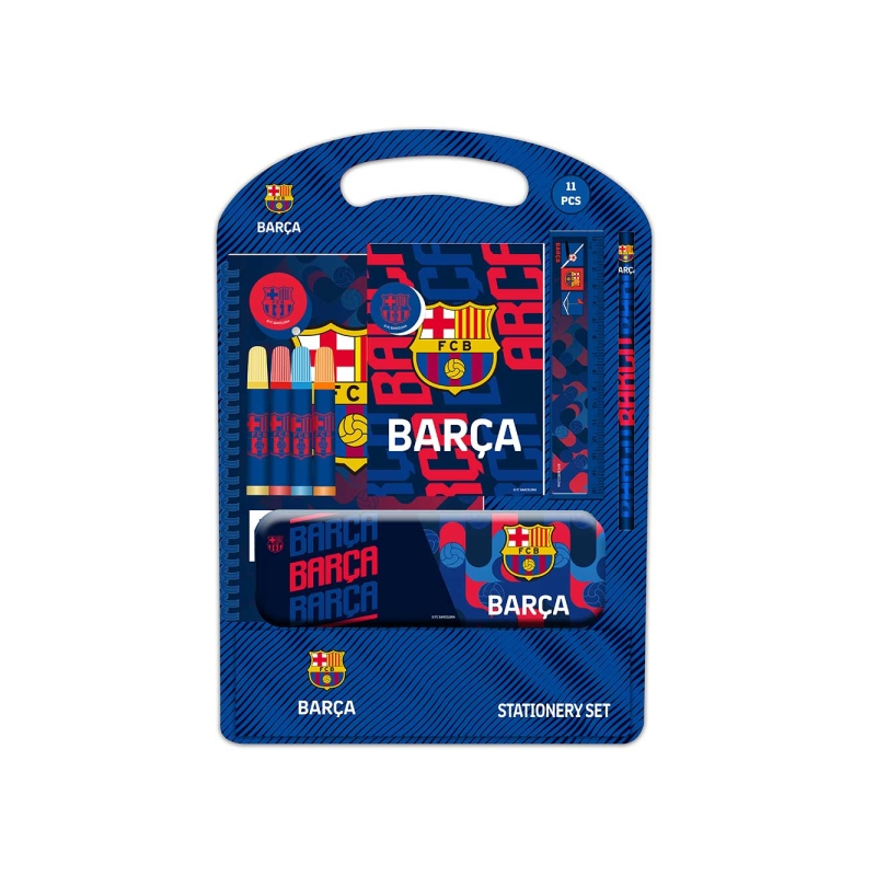Trousse scolaire FC Barcelone 11 pièces métal rouge bleu