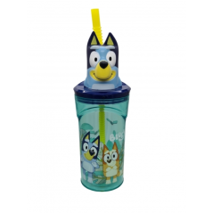 Gobelet Safta Bluey 3D 360 ml bleu avec paille intégrée