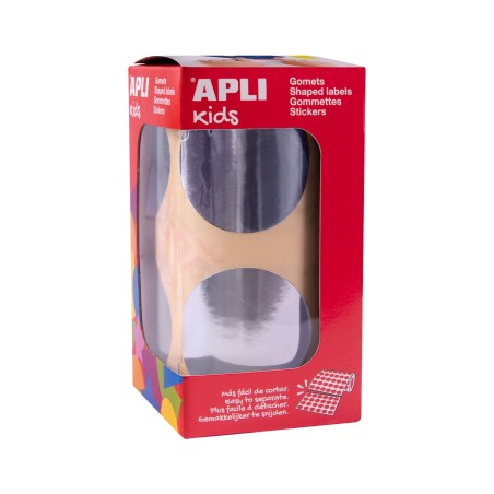 ✅ Apli Round Metallic Silver Gomets - Ø 45mm - 354 Gomets par rouleau - Développe les compétences psychomotri en stock