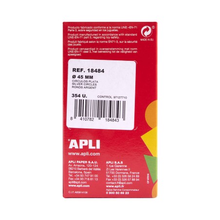 Apli Round Metallic Silver Gomets - Ø 45mm - 354 Gomets par rouleau - Développe les compétences psychomotrices fines et
