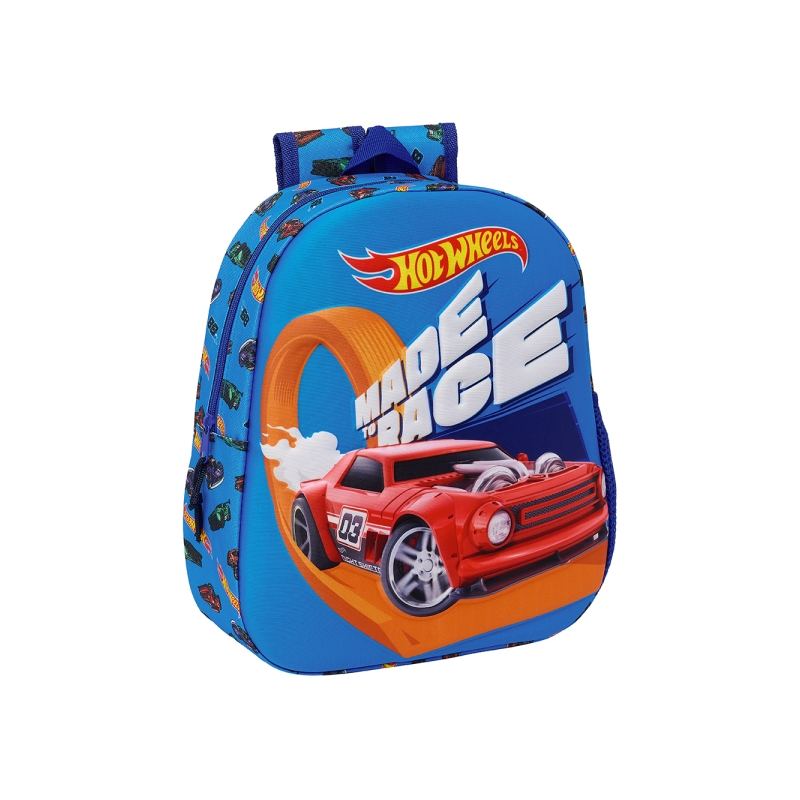 Sac à dos Hot Wheels 3D bleu avec dragonne et porte-bouteille Sac à dos Hot Wheels 3D bleu avec dragonne et porte-bouteille