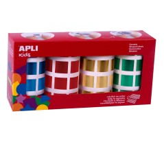 ✅ Apli Metallic Square Gomets - Taille 20 mm - Adhésif permanent - 4 rouleaux avec 5 640 Gomets de couleurs ass en stock