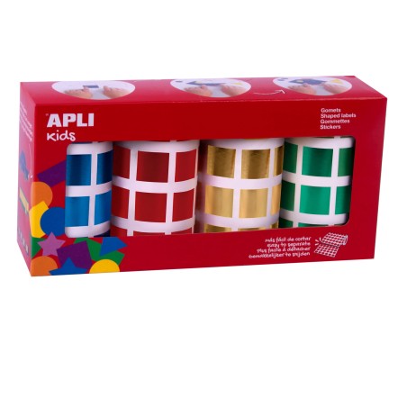 ✅ Apli Metallic Square Gomets - Taille 20 mm - Adhésif permanent - 4 rouleaux avec 5 640 Gomets de couleurs ass en stock