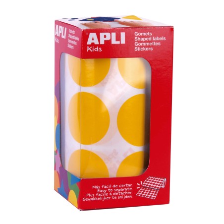 ✅ Apli Round XL Stickers Ø 33mm Jaune Adhésif Permanent - 59 Feuilles Prédécoupées - 708 Stickers par Roule en stock