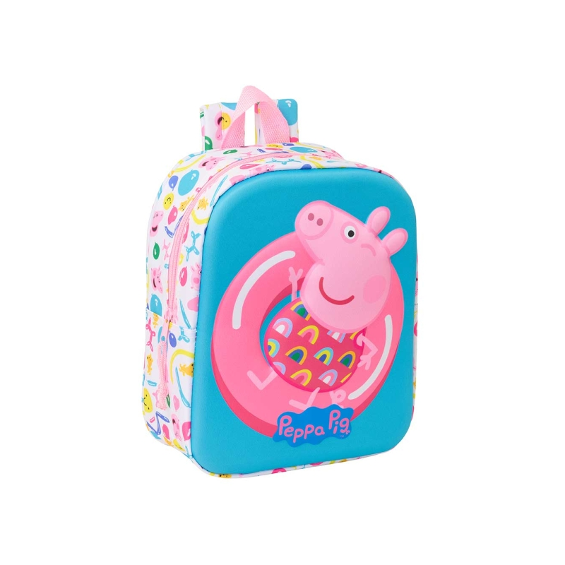 Sac à dos Peppa Pig 3D 6L blanc bleu poignée réglable Sac à dos Peppa Pig 3D 6L blanc bleu poignée réglable