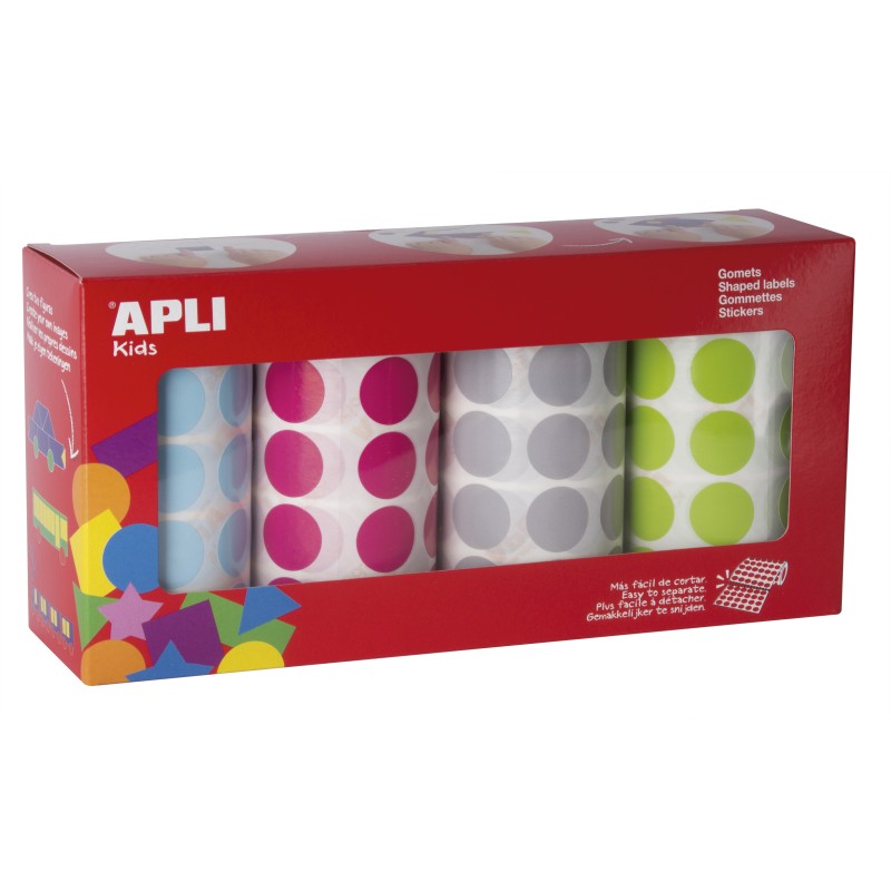Apli Autocollants Ronds Ø 20mm - Couleurs Assorties - Adhésif Permanent - 4 Rouleaux - 7080 Autocollants - Développement