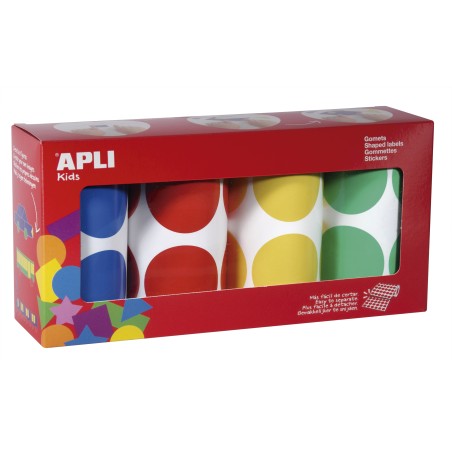 ✅ Apli Autocollants Ronds Ø 45mm - Paquet de 4 Rouleaux Assortis - 1416 Autocollants par Paquet - Adhésif Perm en stock