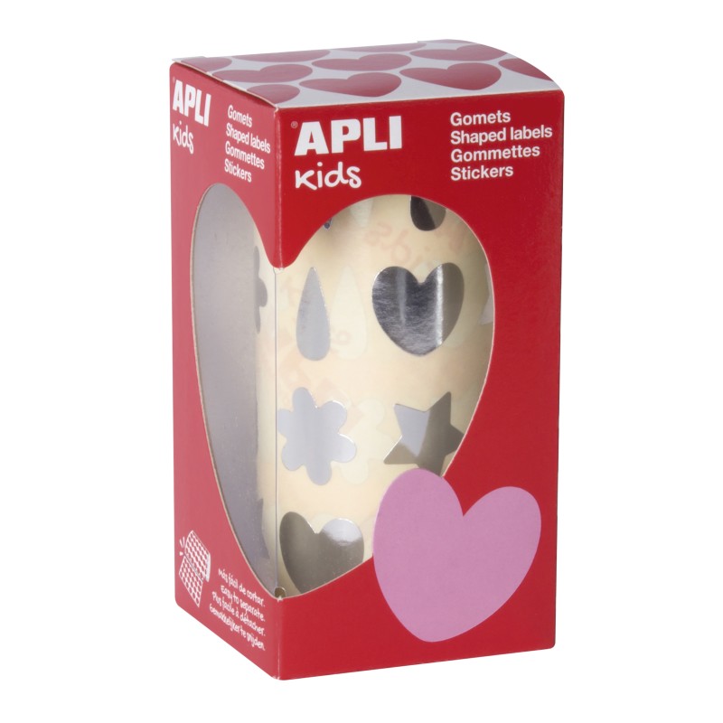 Apli Gomets Formes Assorties Argent - 720 Gomets par Rouleau - Adhésif Permanent - Séparation Facile