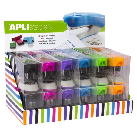 ✅ Présentoir d'agrafeuse Apli Office - Taille d'agrafe n° 22/6-24/6 - Lot de 12 couleur Surtido en stock