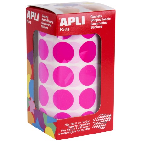 ✅ Autocollants ronds Apli Fuchsia Ø 20 mm - 59 feuilles prédécoupées - 1770 autocollants par rouleau - Idéa en stock