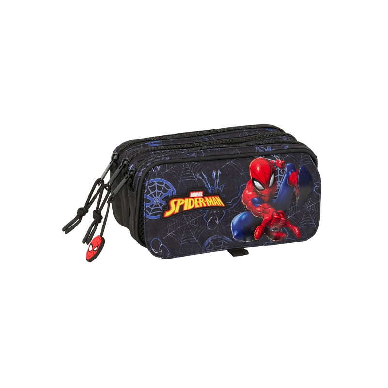 Trousse Spider-Man Attack à 3 compartiments, noire, 21,5 x 10 x 8 cm