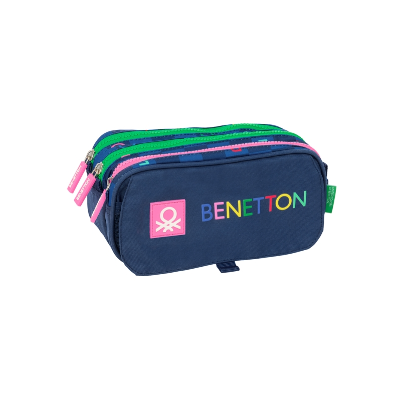 Trousse 3 compartiments Benetton Damero bleu marine 21,5x10x8 cm