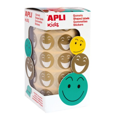✅ Apli Golden Happy Face Gomets - Ø 20mm - Adhésif Amovible - 900 Unités par Rouleau couleur Oro en stock