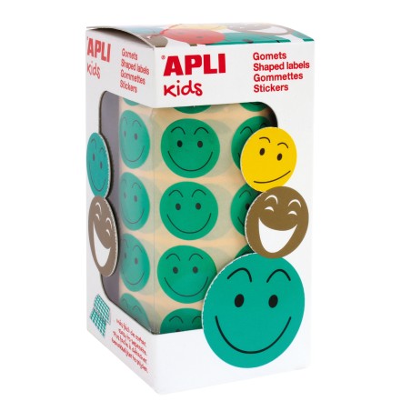 ✅ Stickers Vert Happy Face Ø 20mm - Adhésif Amovible - 900 Stickers par Rouleau - Idéal pour Motiver et Réco en stock