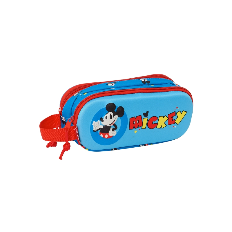 Trousse 3D Mickey Mouse 2 compartiments rouge bleu 21x8x6 cm