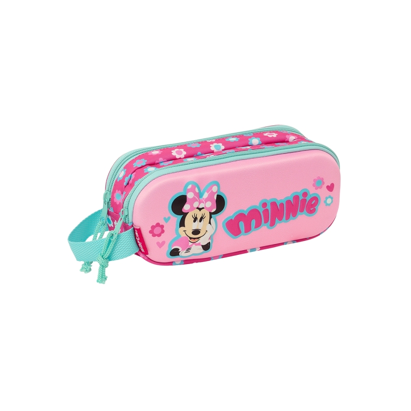 Trousse 3D Minnie Mouse 2 compartiments rose 21x8x6 cm