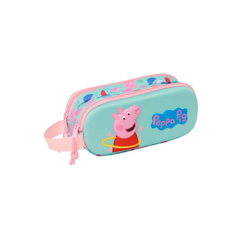 Trousse 3D Peppa Pig 2 compartiments bleu clair 21x8x6 cm
