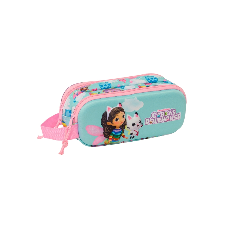 Trousse 3D Gabby's Dollhouse 2 compartiments bleu clair 21x8x6 cm