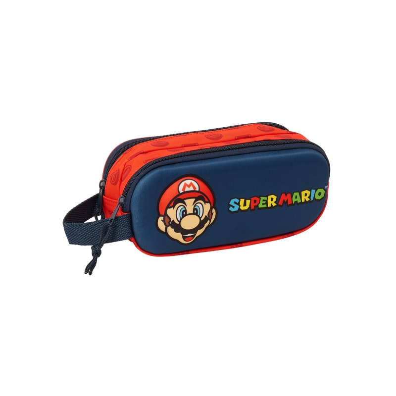 Trousse 3D Super Mario 2 compartiments rouge et bleu 21x8x6 cm
