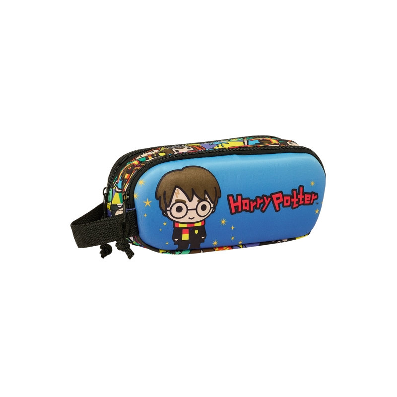 Trousse 3D Harry Potter, 2 compartiments, bleue, 21 x 8 x 6 cm