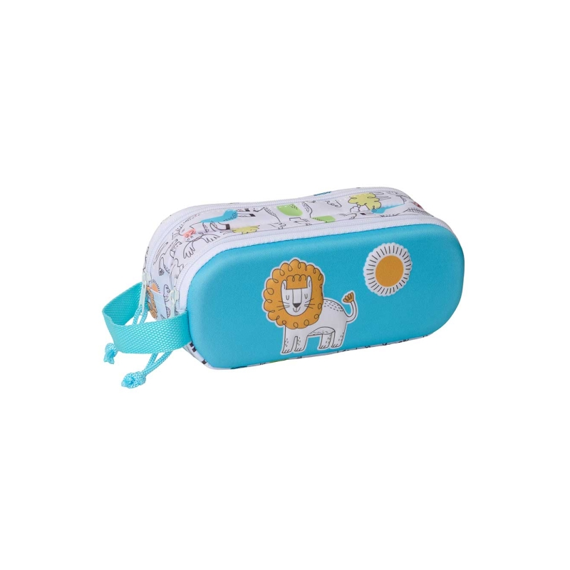 Trousse 3D Safta Lion 2 compartiments blanc bleu 21x8x6 cm Trousse 3D Safta Lion 2 compartiments blanc bleu 21x8x6 cm