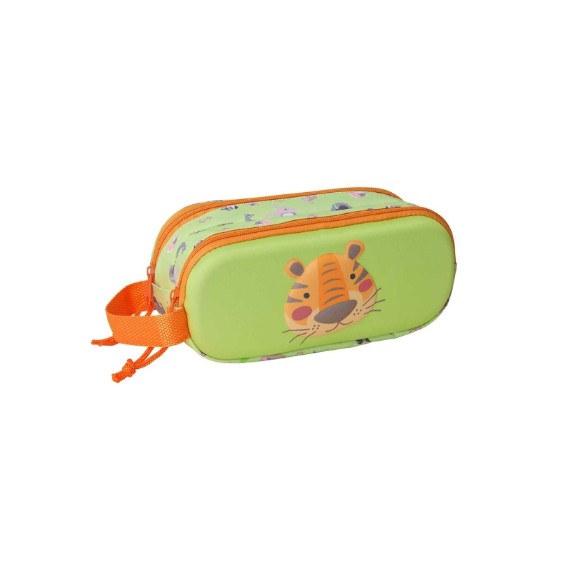 Trousse 3D Safta Tiger 2 compartiments vert clair 21x8x6 cm Trousse 3D Safta Tiger 2 compartiments vert clair 21x8x6 cm