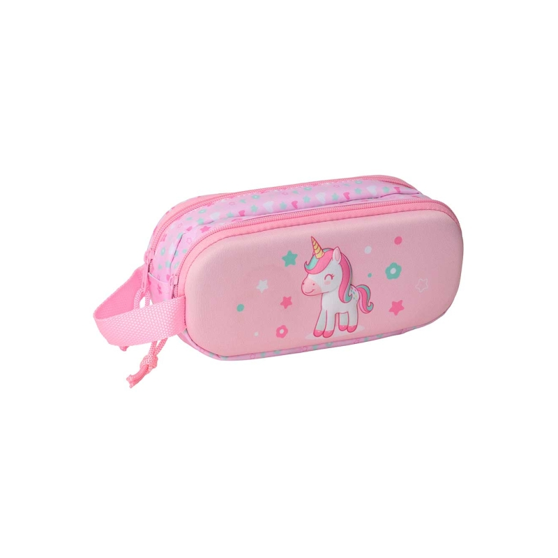 Trousse Licorne 3D Safta 2 compartiments rose pastel 21x8x6 cm