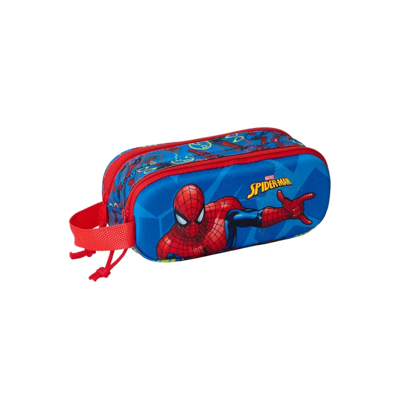 Trousse 3D Spider-Man 2 compartiments rouge et bleu 21x8x6 cm
