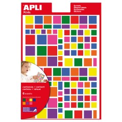 â LOT de 10 Autocollants carrÃ©s adhÃ©sifs amovibles Apli - Tailles assorties - 732 autocollants par sachet - DÃ en stock