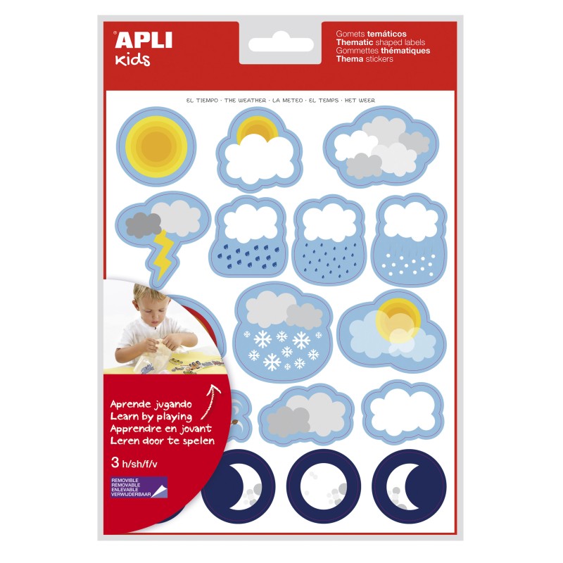 LOT de 5 Apli Sac d'autocollants sur le thème de la météo - 51 autocollants sur 3 feuilles - Adhésif amovible - Développé avec
