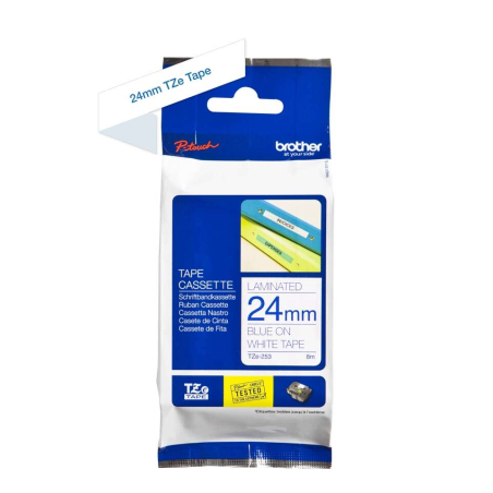 Brother TZe-253 Ruban 24 mm bleu sur blanc 8 m