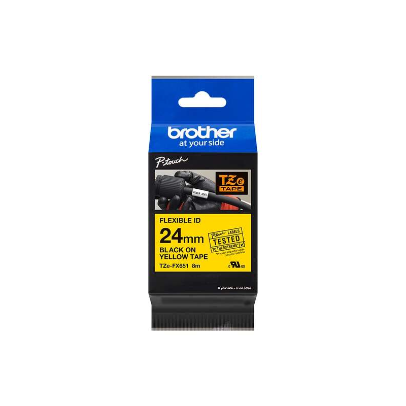 Brother TZe-FX651 Ruban noir sur fond jaune 24 mm x 8 m Brother TZe-FX651 Ruban noir sur fond jaune 24 mm x 8 m