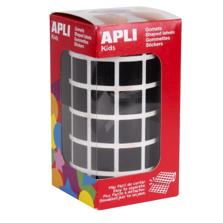 ✅ Autocollants Carrés Apli Noir - 15 x 15 mm - 59 Feuilles Prédécoupées - 2832 Autocollants par Rouleau - Id en stock
