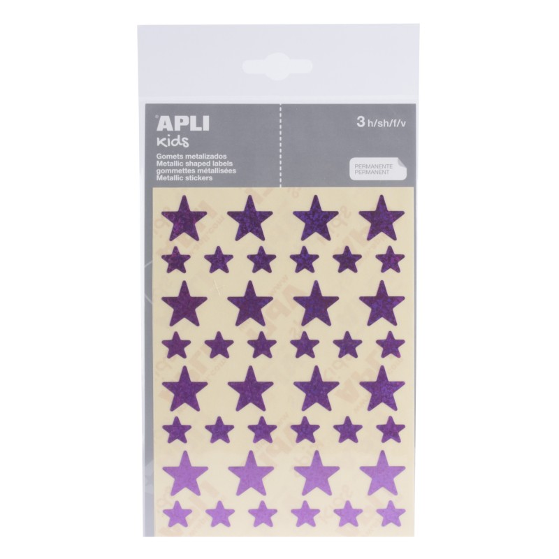 LOT de 10 Apli Holographic Star Gomets - Taille 12,5 mm et 19,5 mm - Adhésif permanent - 120 unités par sac - Développement des