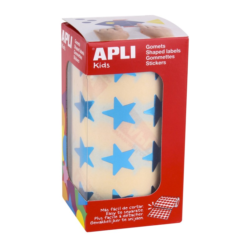Apli Metallic Blue Star Gomets - Taille 19,5 mm - Adhésif permanent - 1416 Gomets par rouleau - Idéal pour les activités