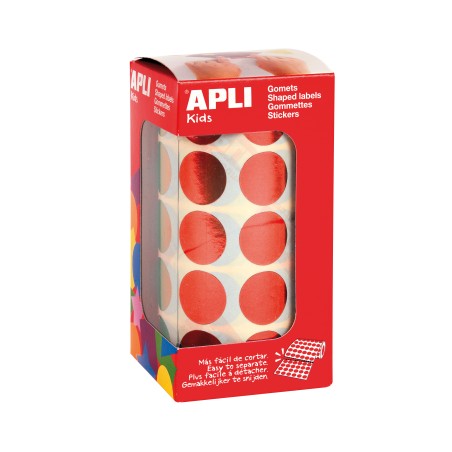 ✅ Apli Stickers Ronds Ø 20mm Rouge Métallisé - 59 Feuilles Prédécoupées - 1770 Stickers par Rouleau - Idé en stock