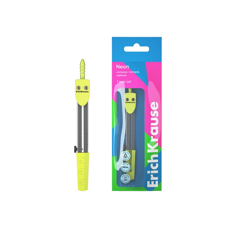 Compas scolaire métal ErichKrause 120 mm jaune Compas scolaire métal ErichKrause 120 mm jaune