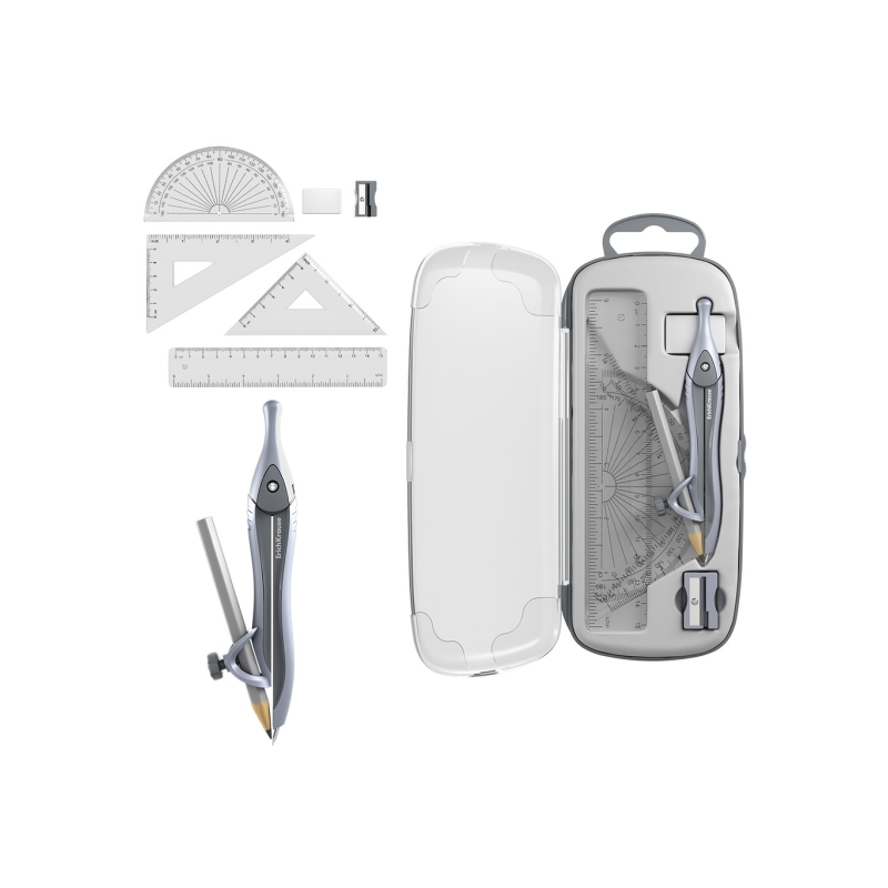 Pack dessin scolaire ErichKrause compas et règle 15 cm gris