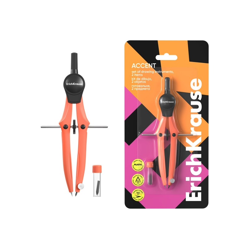 Compas scolaire ErichKrause Accent 150 mm orange Compas scolaire ErichKrause Accent 150 mm orange