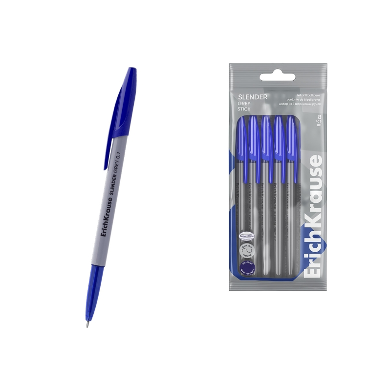 Lot de 8 stylos-bille ErichKrause bleus 0,7 mm corps gris Lot de 8 stylos-bille ErichKrause bleus 0,7 mm corps gris
