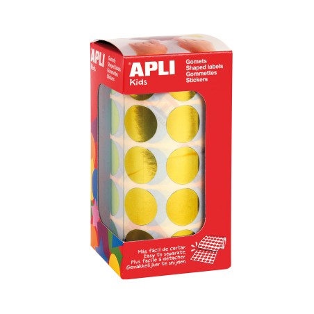 ✅ Apli Autocollants Ronds Jaune Métallisé Ø 20 mm - 59 Feuilles Prédécoupées - 1770 Autocollants par Roule en stock