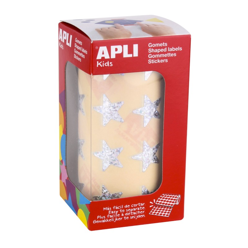 Apli Gomets Holographic Star 19,5 mm - 1416 unités par rouleau - Idéal pour les activités des enfants - Conforme aux normes de