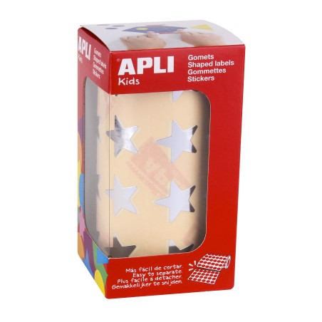 ✅ Apli Metallic Silver Star Gomets - Taille 19,5 mm - 1416 Gomets par rouleau - Adhésif à base d'eau - Normes en stock