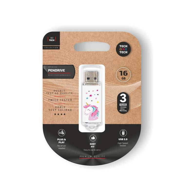 Clé USB 16 Go Licorne TechOneTech USB 2.0 multicolore